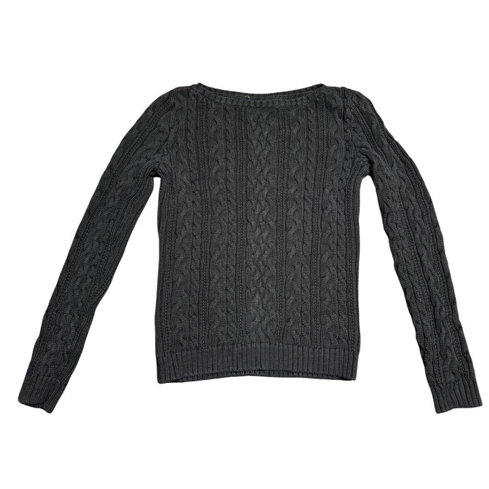 Ralph Lauren boat neck sweater cableknit black preppy old money lux fisherman